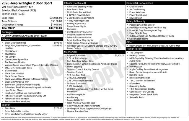 2026 Jeep Wrangler Sport