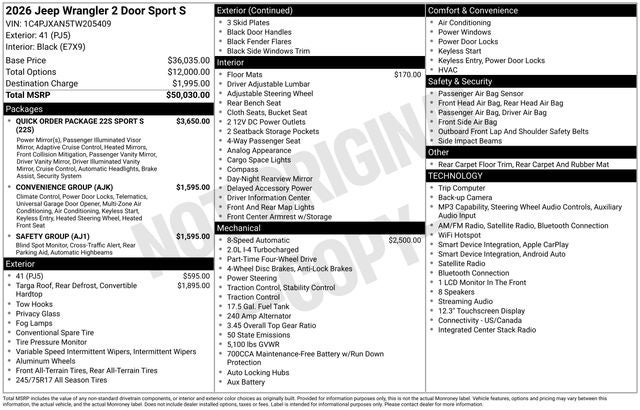 2026 Jeep Wrangler Sport S