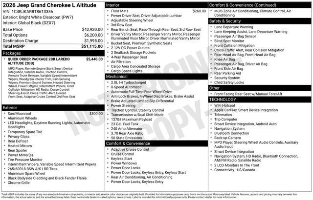 2026 Jeep Grand Cherokee L Laredo Altitude
