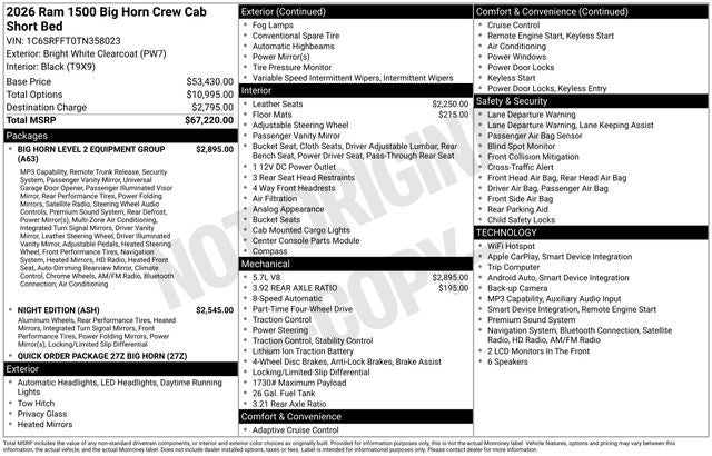 2026 RAM 1500 Big Horn/Lone Star