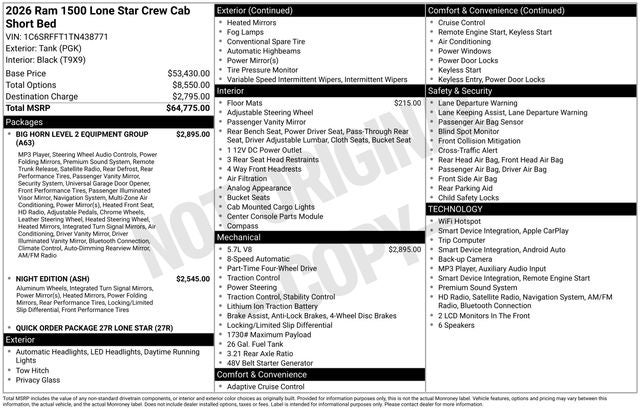 2026 RAM 1500 Big Horn/Lone Star