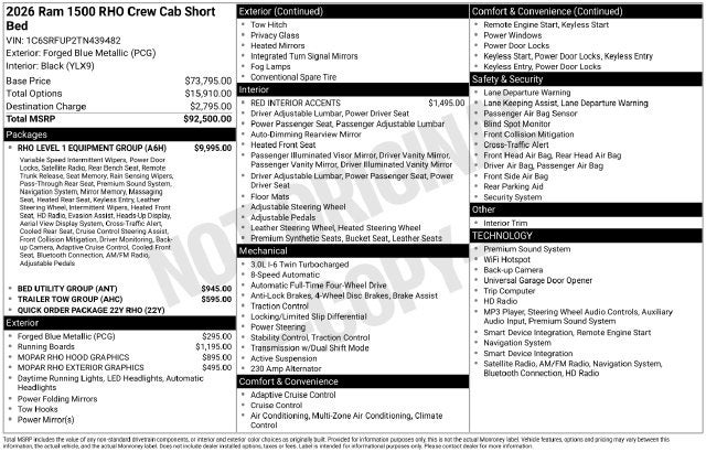 2026 RAM 1500 RHO