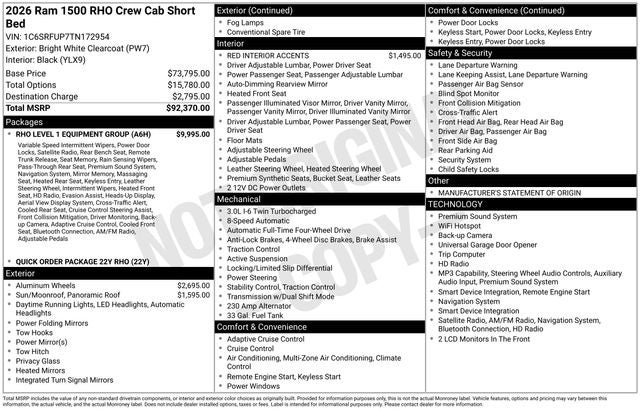2026 RAM 1500 RHO