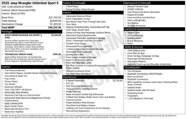 2020 Jeep Wrangler Unlimited Sport S
