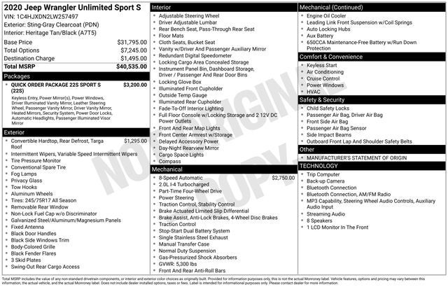 2020 Jeep Wrangler Unlimited Sport S 4x4