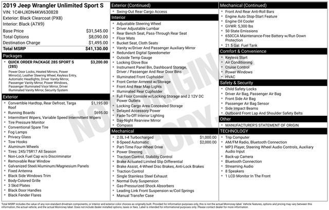 2019 Jeep Wrangler Unlimited Sport S 4x4