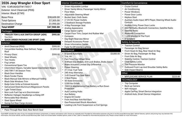 2026 Jeep Wrangler WRANGLER 4-DOOR SPORT