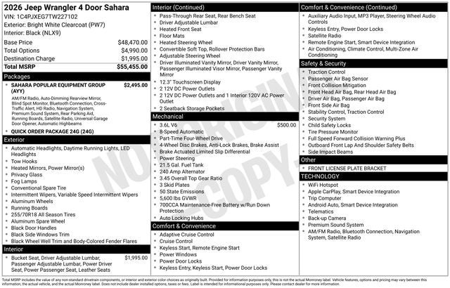 2026 Jeep Wrangler WRANGLER 4-DOOR SAHARA