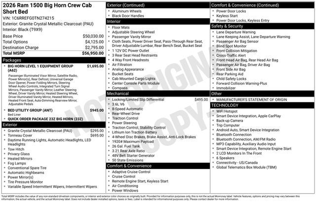 2026 RAM 1500 Big Horn/Lone Star