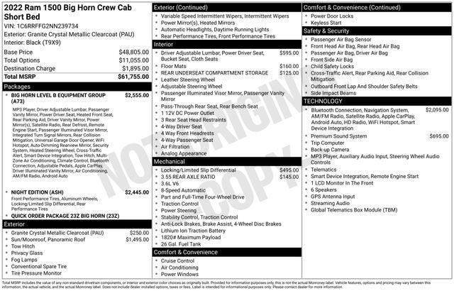2022 RAM 1500 Big Horn Crew Cab 4x4 5'7' Box