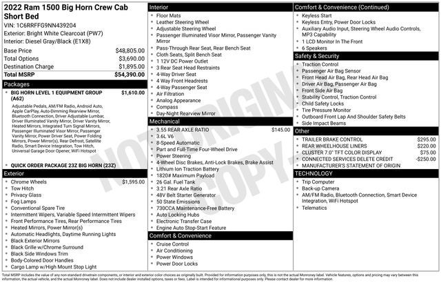 2022 RAM 1500 Big Horn Crew Cab 4x4 5'7' Box
