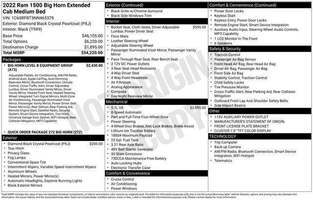 2022 RAM 1500 Big Horn Quad Cab 4x4 6'4' Box
