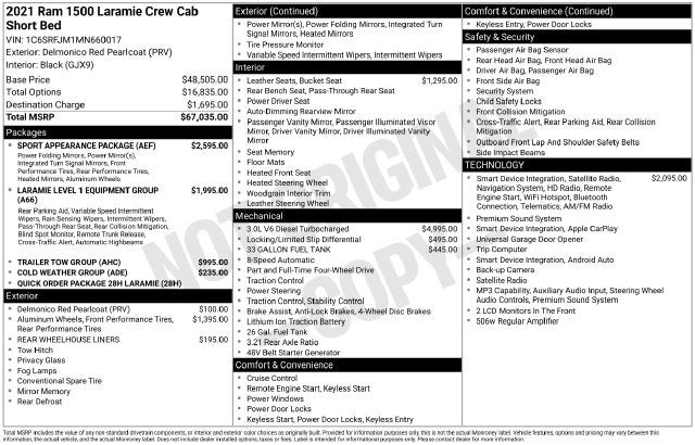 2021 RAM 1500 Laramie Crew Cab 4x4 5'7' Box