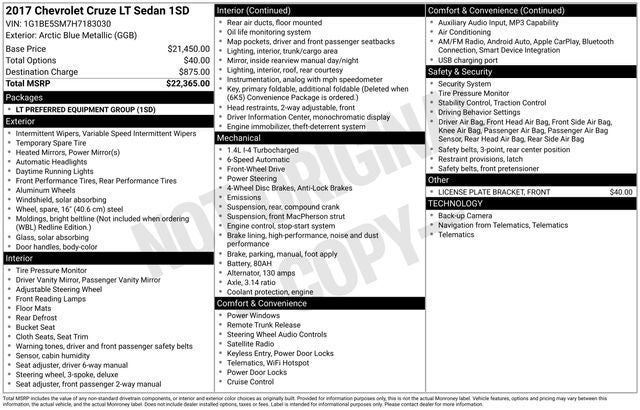 2017 Chevrolet Cruze LT Auto