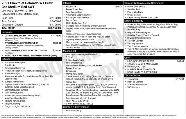 2021 Chevrolet Colorado 4WD Crew Cab Short Box WT