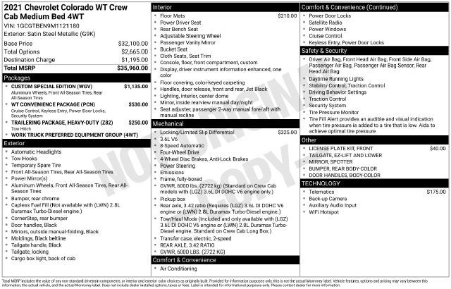 2021 Chevrolet Colorado Work Truck