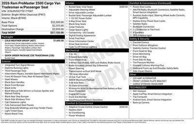 2026 RAM Ram ProMaster RAM PROMASTER 2500 TRADESMAN CARGO VAN HIGH ROOF 159' WB