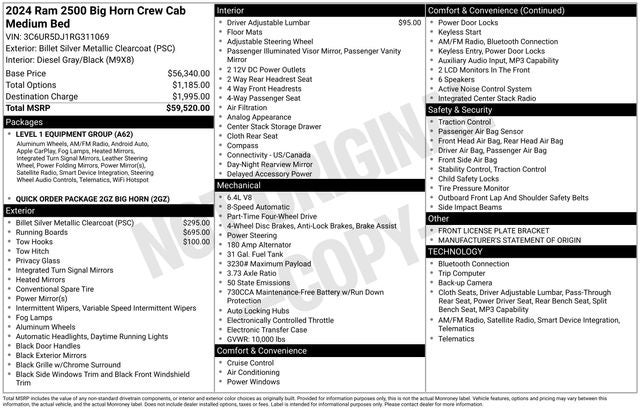 2024 RAM 2500 Big Horn Crew Cab 4x4 6'4' Box