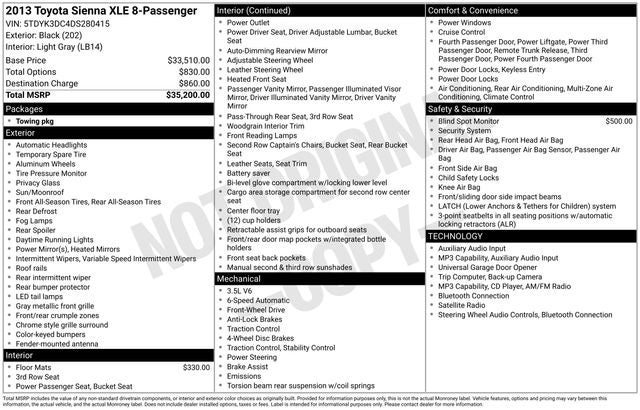 2013 Toyota Sienna XLE V6 8 Passenger