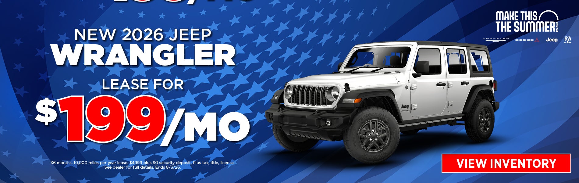 New 2026 Jeep Wrangler Lease for $199/mo